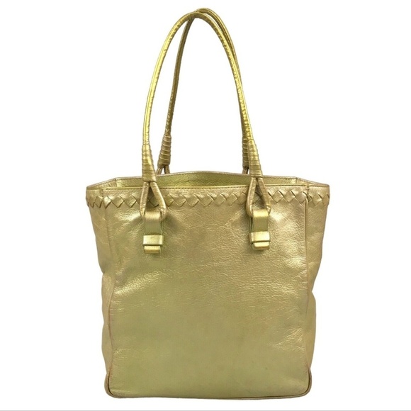 Authentic BOTTEGA VENETA Gold Leather Handbag - Picture 4 of 12